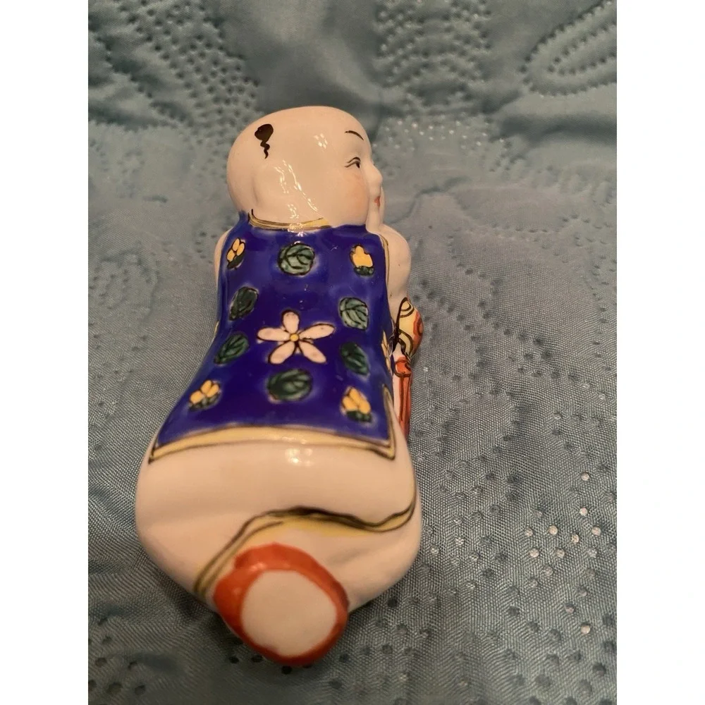 VTG Chinese Porcelain Famille Rose Baby Buddha Boy Figure Headrest Pillow 4